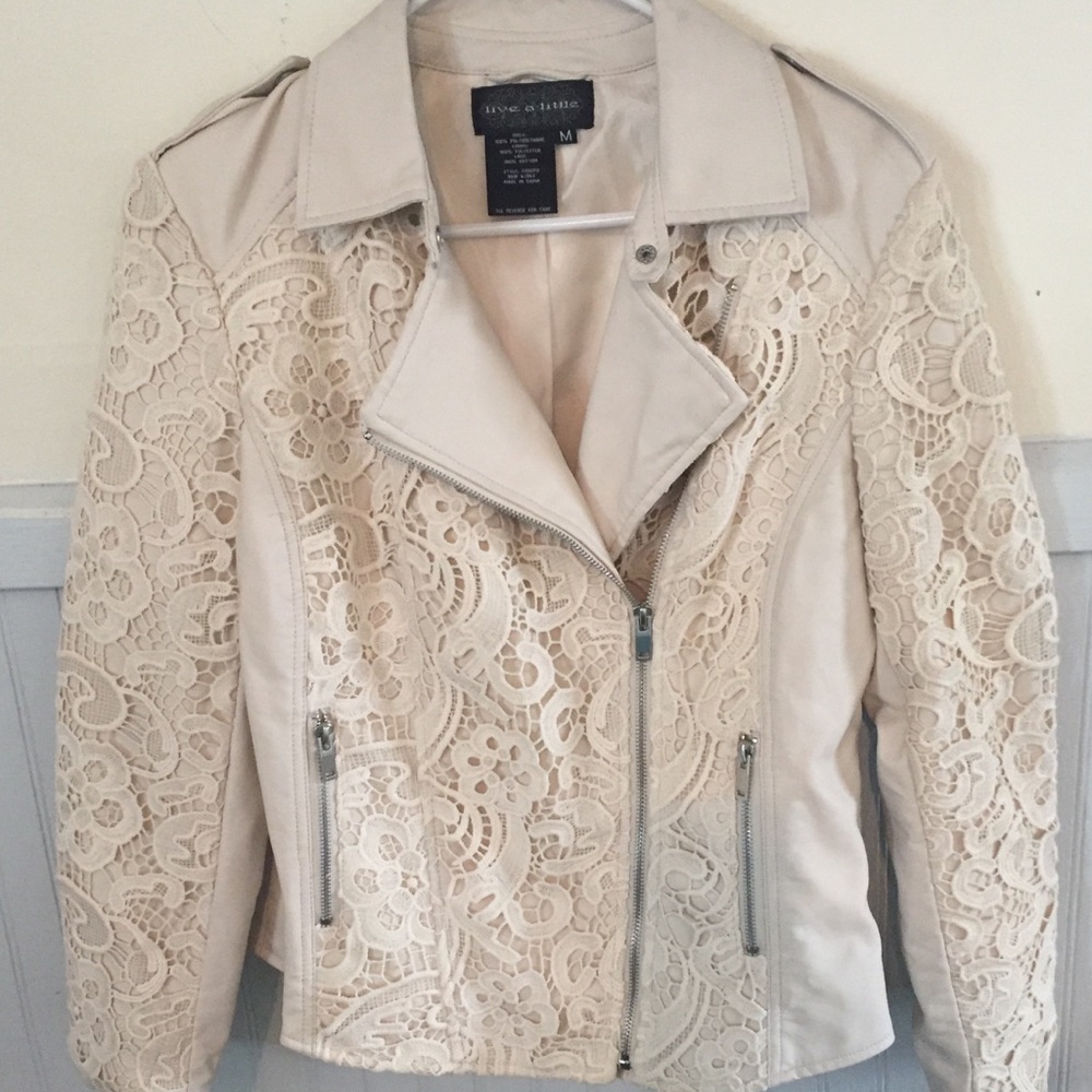 Cream Live A Little faux Leather & Lace Jacket